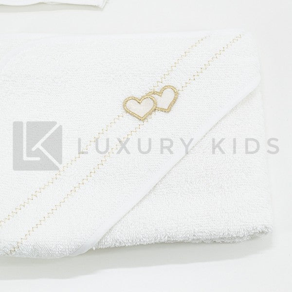 Accappatoio Asciugamano E Guantone In Spugna Bianca Neonata LA SARTORIA DEI PICCOLI LA351 - LA SARTORIA DEI PICCOLI - LuxuryKids