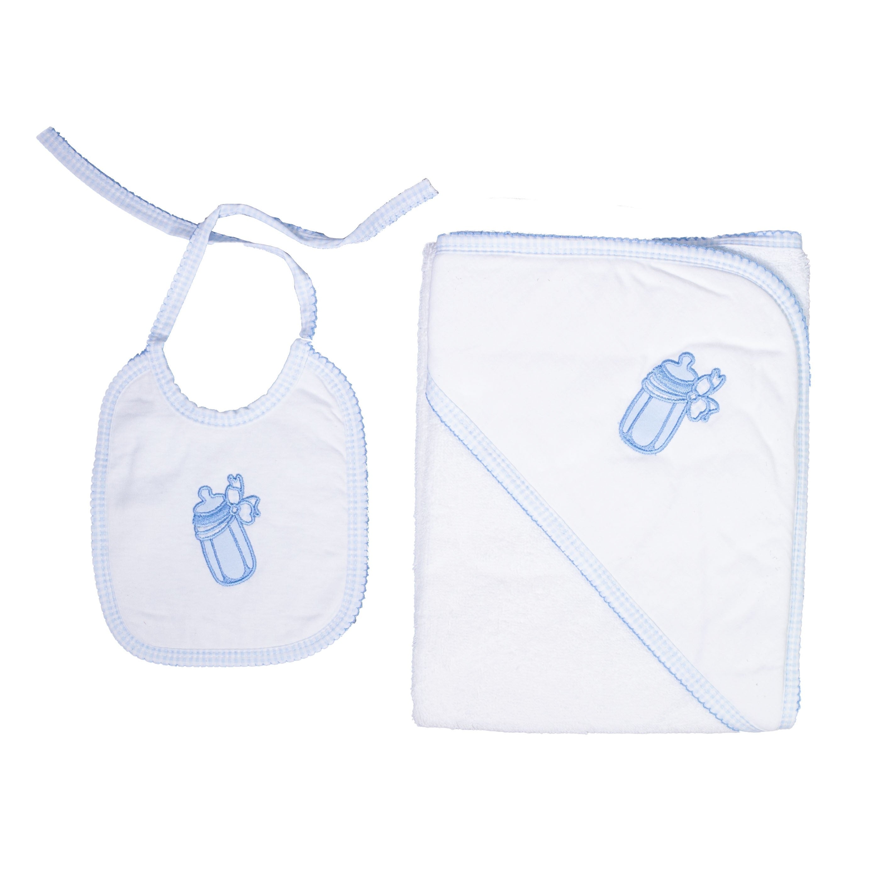 Accappatoio In Cotone Con Bavetta in Spugna Celeste-Rosa Neonati SARDON HA369A - SARDON - LuxuryKids