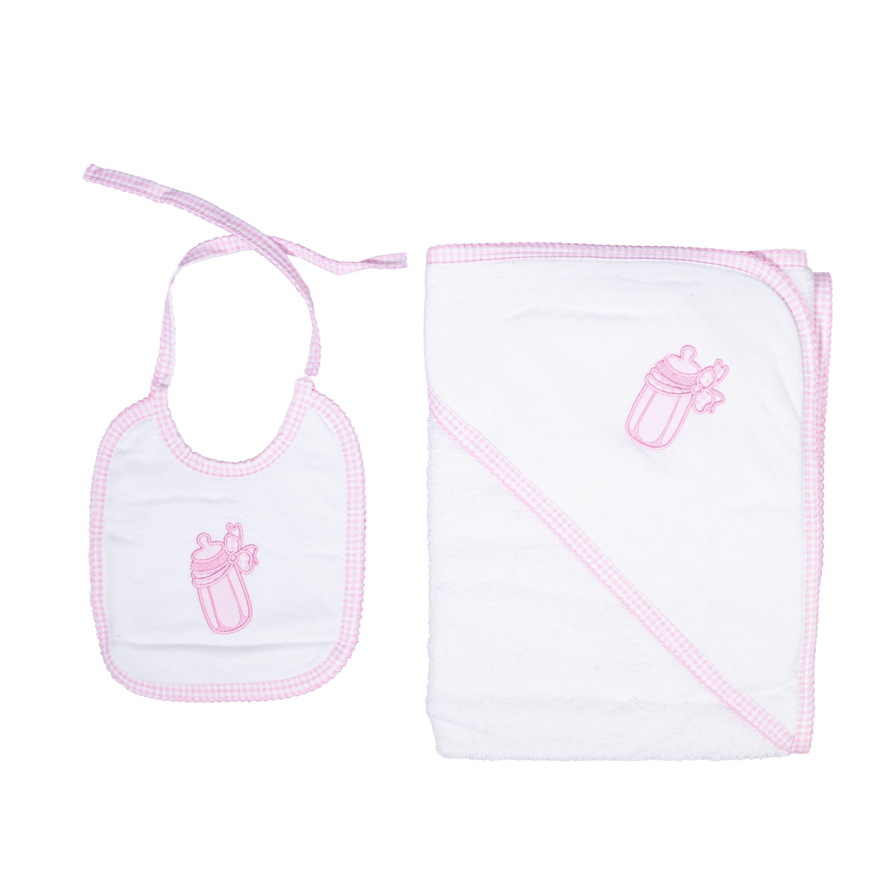 Accappatoio In Cotone Con Bavetta in Spugna Celeste-Rosa Neonati SARDON HA369A - SARDON - LuxuryKids