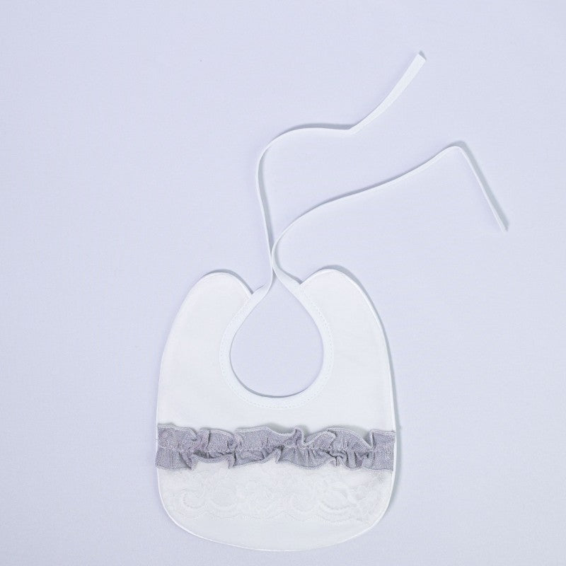 Bavetta Con Pizzo e Rouches Laminata Panna Neonata LA SARTORIA DEI PICCOLI LB857 - LA SARTORIA DEI PICCOLI - LuxuryKids