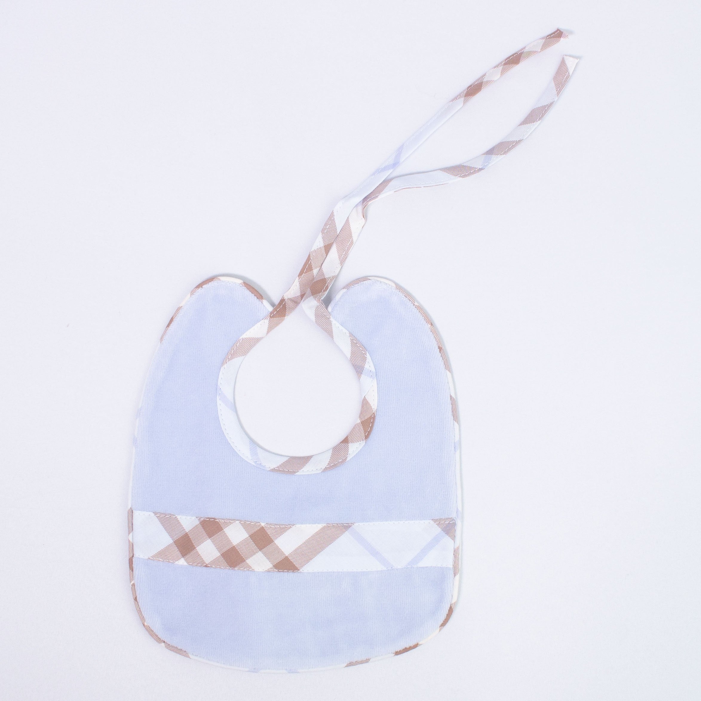 Bavetta Elegante In Ciniglia Azzurra Con Fascia A Quadroni Neonato LA SARTORIA DEI PICCOLI LB356 - LA SARTORIA DEI PICCOLI - LuxuryKids