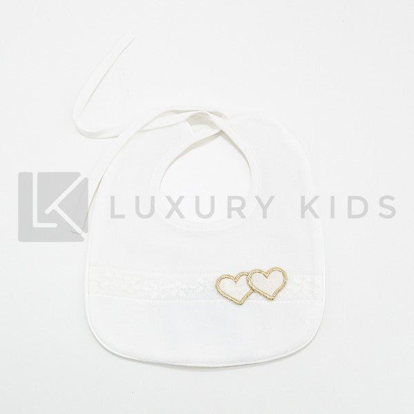 Bavetta Elegante In Ciniglia Panna Con Fascia In Pizzo E Cuoricini Neonata LA SARTORIA DEI PICCOLI LB351 - LA SARTORIA DEI PICCOLI - LuxuryKids