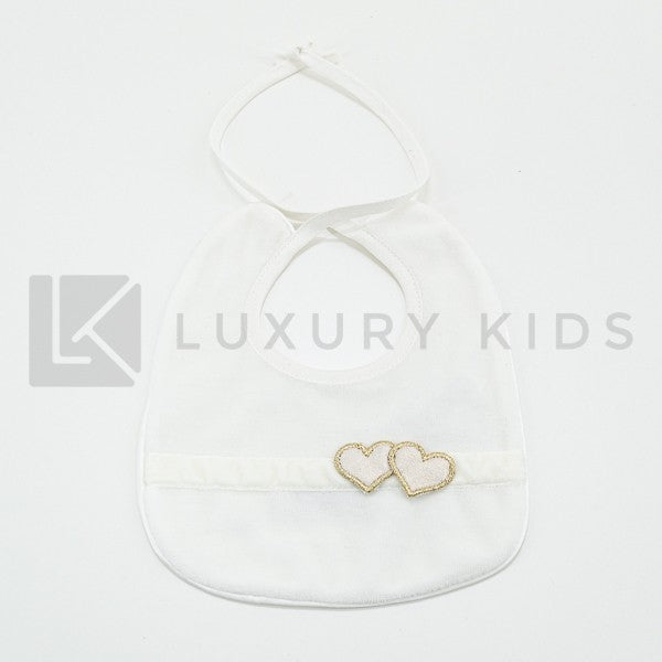 Bavetta Elegante In Ciniglia Panna Con Fascia In Velluto E Cuoricini Neonata LA SARTORIA DEI PICCOLI LB351V - LA SARTORIA DEI PICCOLI - LuxuryKids