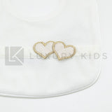 Bavetta Elegante In Ciniglia Panna Con Fascia In Velluto E Cuoricini Neonata LA SARTORIA DEI PICCOLI LB351V - LA SARTORIA DEI PICCOLI - LuxuryKids