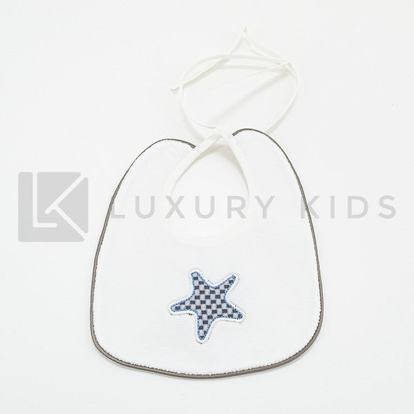Bavetta Elegante In Ciniglia Panna Con Stella E Profilo Marroncino Neonato LA SARTORIA DEI PICCOLI LB661 - LA SARTORIA DEI PICCOLI - LuxuryKids