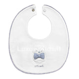 Bavetta in Caldo Cotone Bianco-Celeste e Ricamo Gufo con Fiocchetto Neonato Ninnaoh I18246 - NINNAOH - LuxuryKids