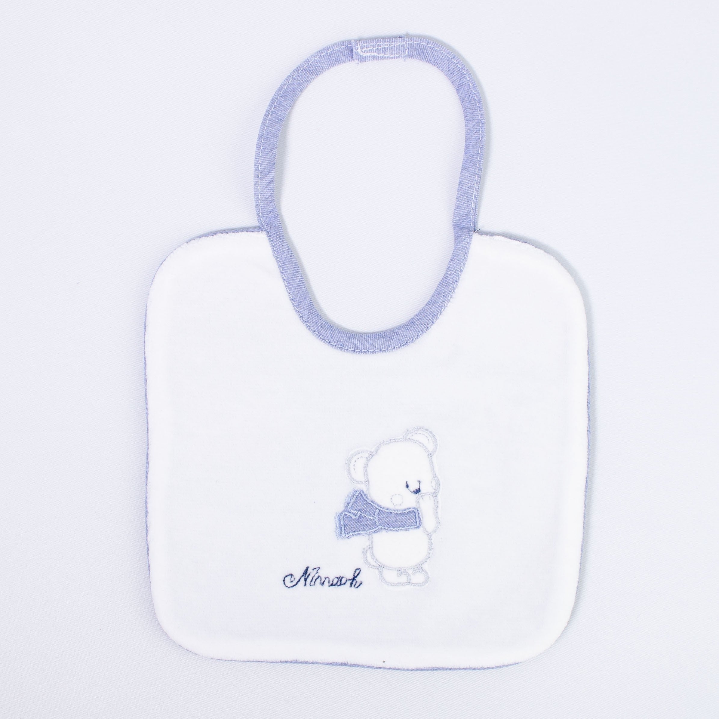 Bavetta in Ciniglia con Orsetto Panna-Blu Neonato NINNAOH I16234 - NINNAOH - LuxuryKids