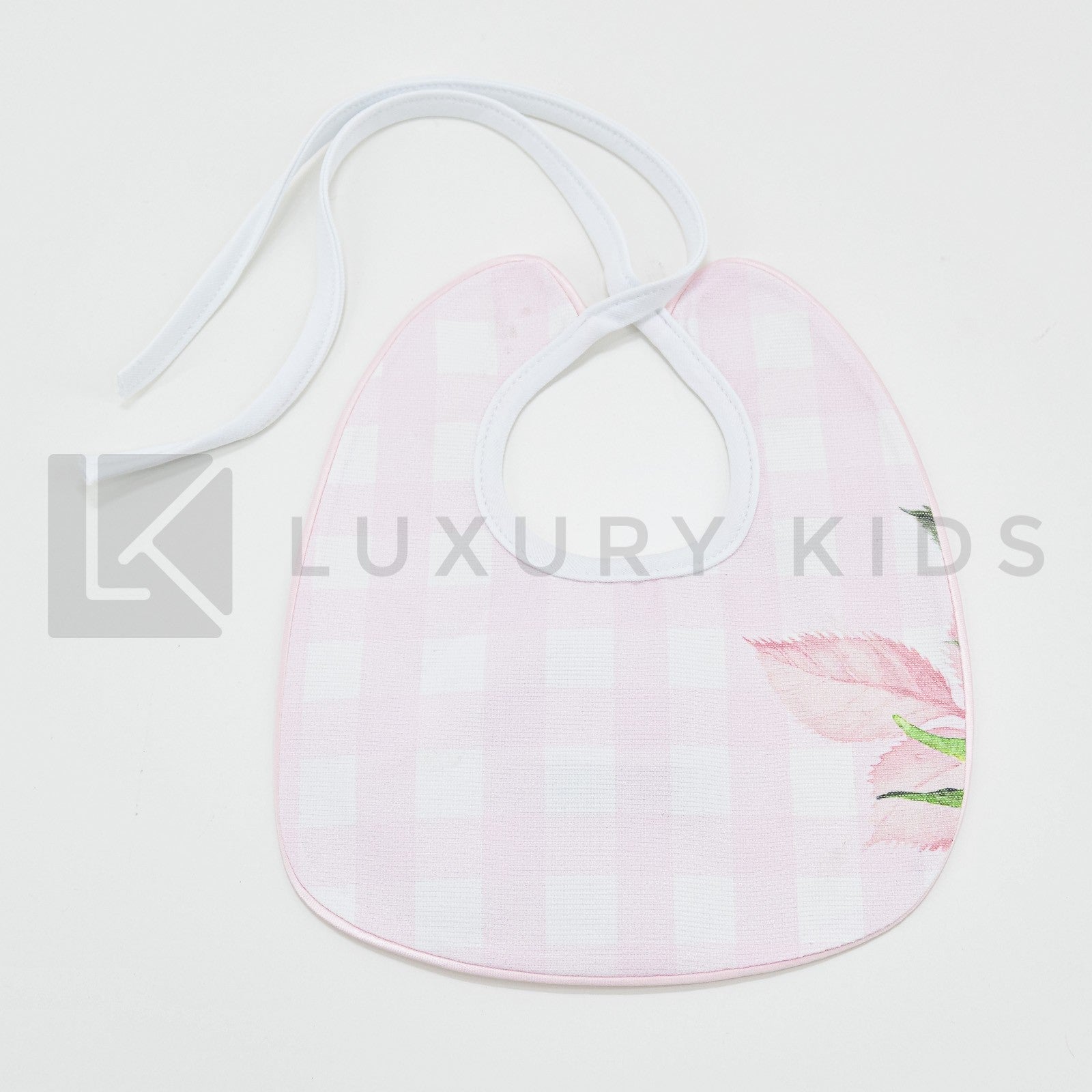 Bavetta in Cotone Bianca Con Fantasia Rosa Neonata La Sartoria Dei Piccoli LB761 - LA SARTORIA DEI PICCOLI - LuxuryKids