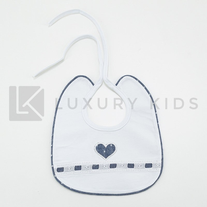 Bavetta in Cotone Bianco Con Inserti In Denim Neonata La Sartoria Dei Piccoli LB757 - LA SARTORIA DEI PICCOLI - LuxuryKids