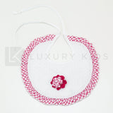 Bavetta In Pizzo San Gallo Con Rouche A Quadretti Rosso Neonata Ninnaoh E20139 - NINNAOH - LuxuryKids