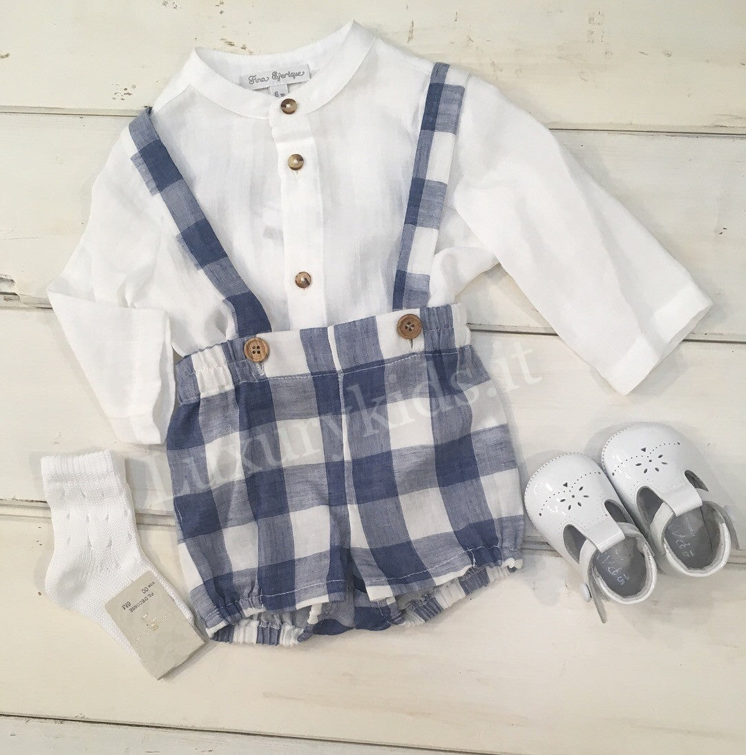 Bermuda con bretelle Bianco Blu Neonato Fina Ejerique P18B2242 - Fina Ejerique - LuxuryKids