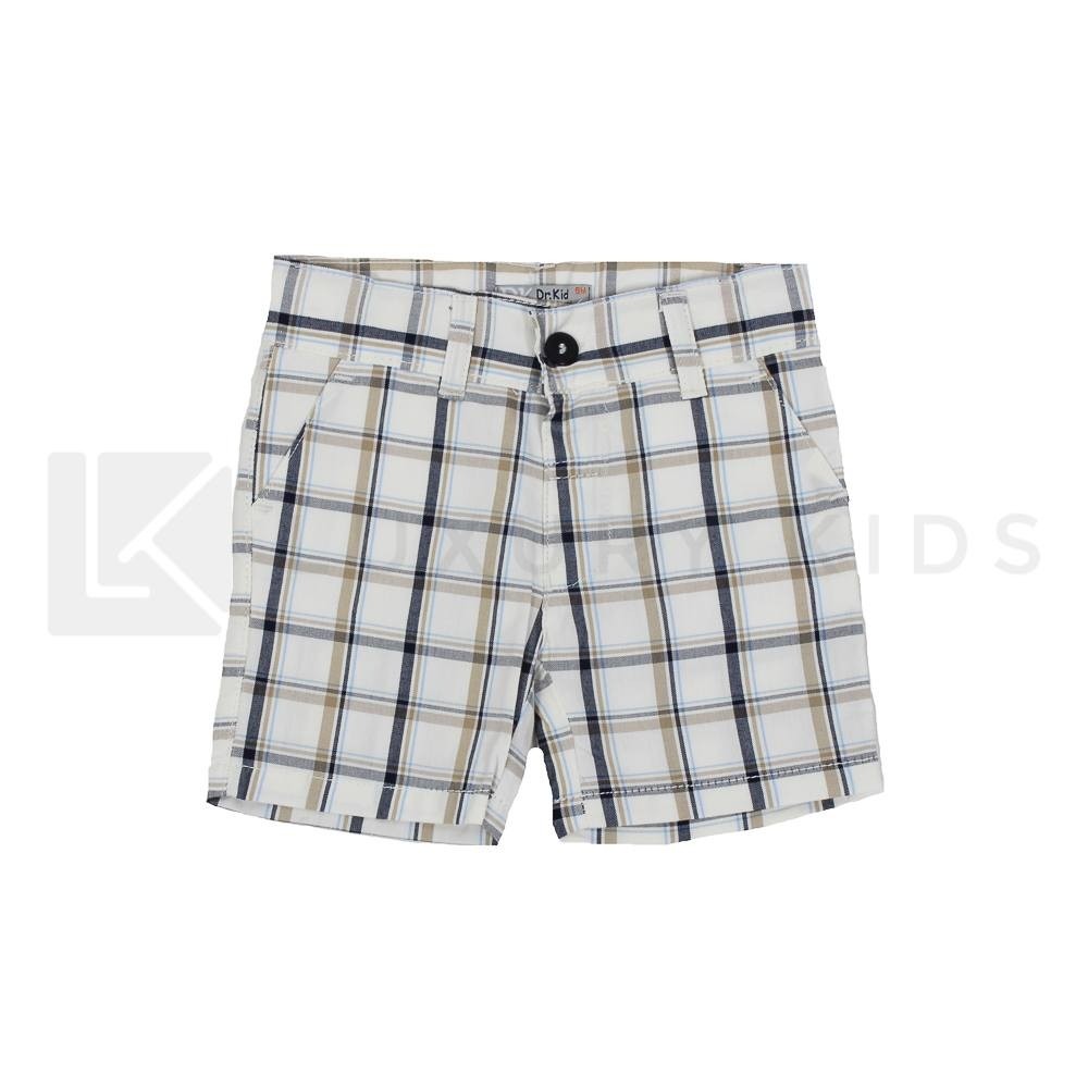 Bermuda In Cotone A Quadri Bianco E Beige Bambino Dr Kid DK503 - DR.KID - LuxuryKids