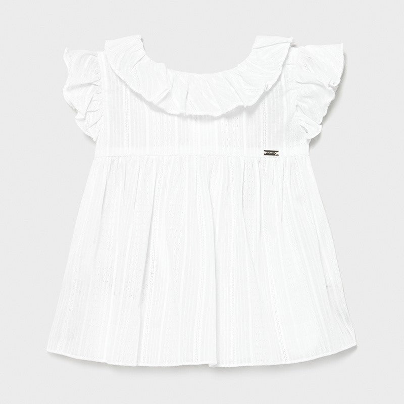 Blusa In Cotone Traforato Con Volant Bianca Neonata MAYORAL 1180 - MAYORAL - LuxuryKids