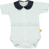 Body Bianco In Cotone Con Colletto Blu Neonato Chua B1N2U - CHUA - LuxuryKids