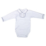 Body Caldo Cotone Con Colletto Bordino Bianco e Blu Neonato SARDON LA461 - SARDON - LuxuryKids