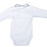 Body Caldo Cotone Con Colletto Bordino Bianco e Blu Neonato SARDON LA461 - SARDON - LuxuryKids