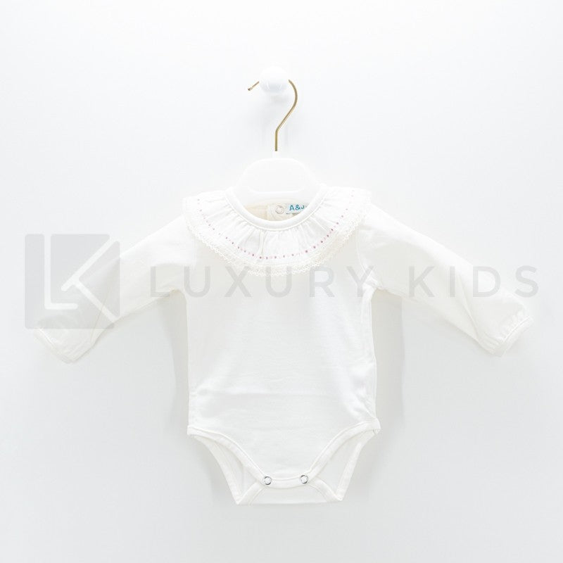 Body In Caldo Cotone Panna Con Collo Volant Neonati A&J 456 - A&J - LuxuryKids