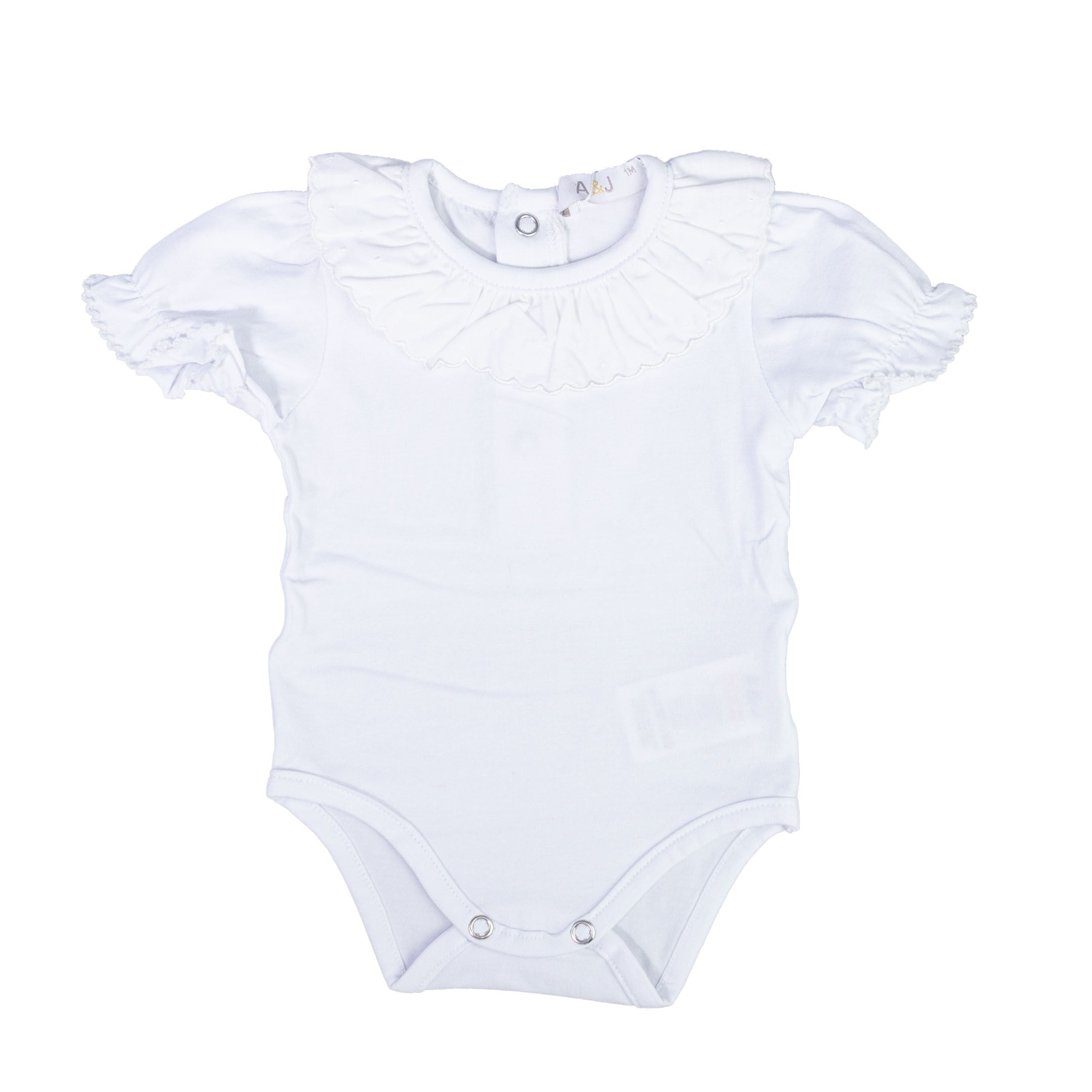 Body Mezza Manica In Cotone Bianco Con Colletto Neonata A&J 141 - A&J - LuxuryKids