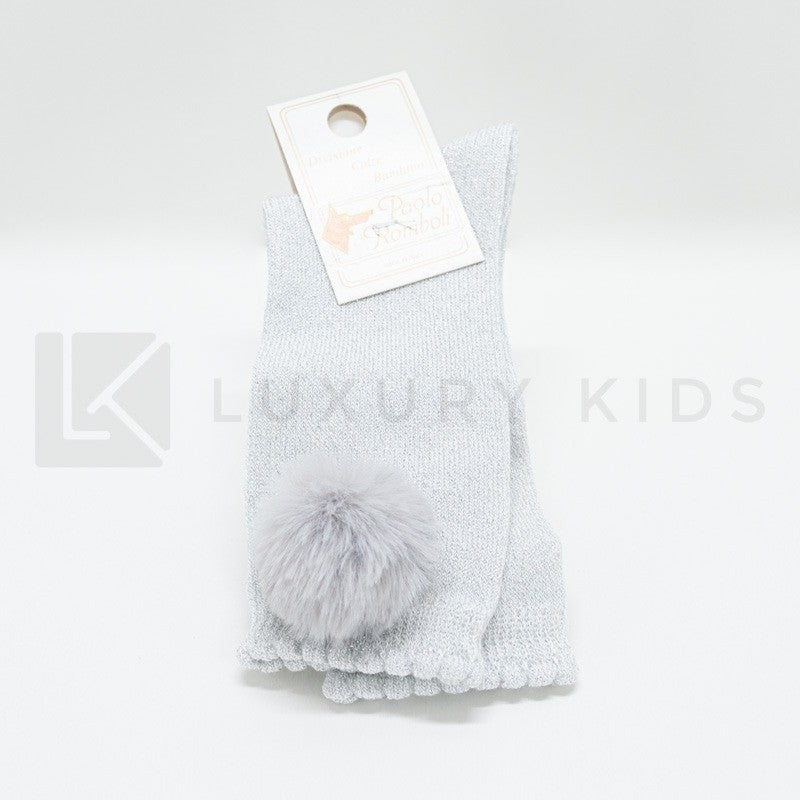 Calzettone Lungo In Caldo Cotone Glitter Con Pon Pon Neonata Romboli BAL47 - ROMBOLI - LuxuryKids