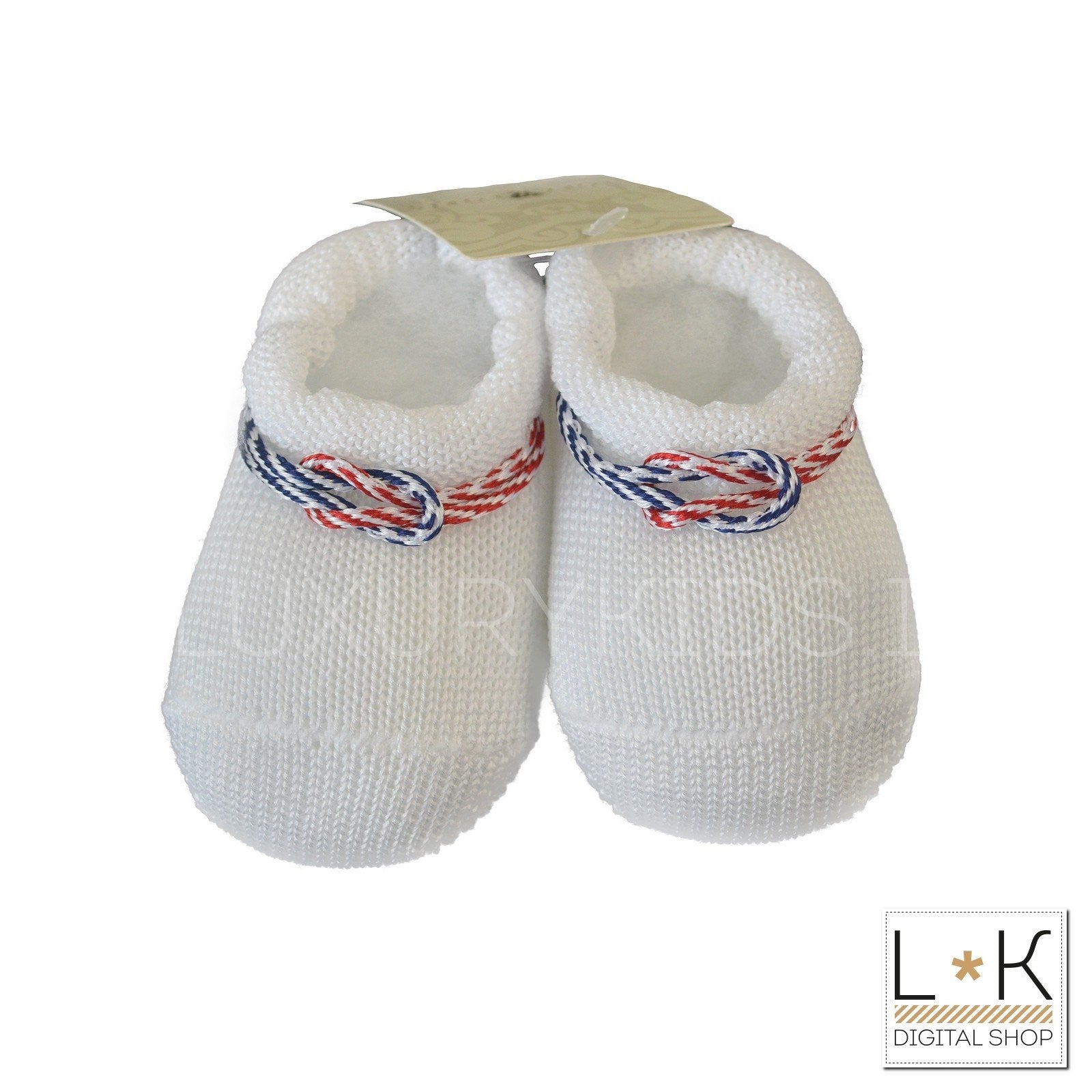 Calzini Scarpetta in Filo Nodo Marinaio Bianco Neonato Story Loris 8183 - STORY LORIS - LuxuryKids