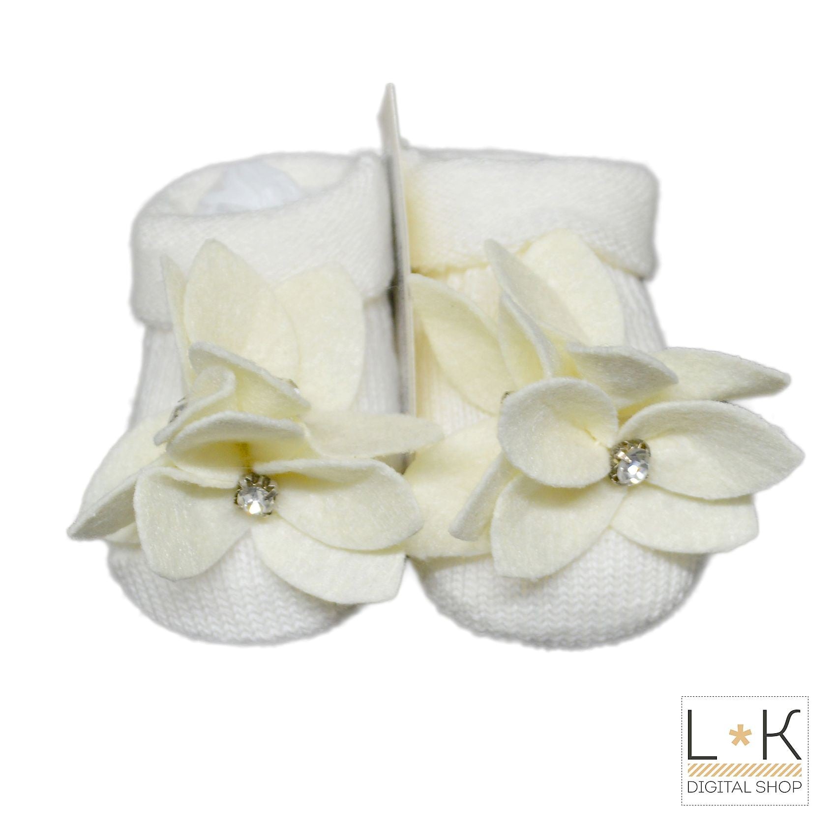Calzini scarpetta in lana con fiore corredino nascita neonata panna IVORY 42414 - IVORY - LuxuryKids