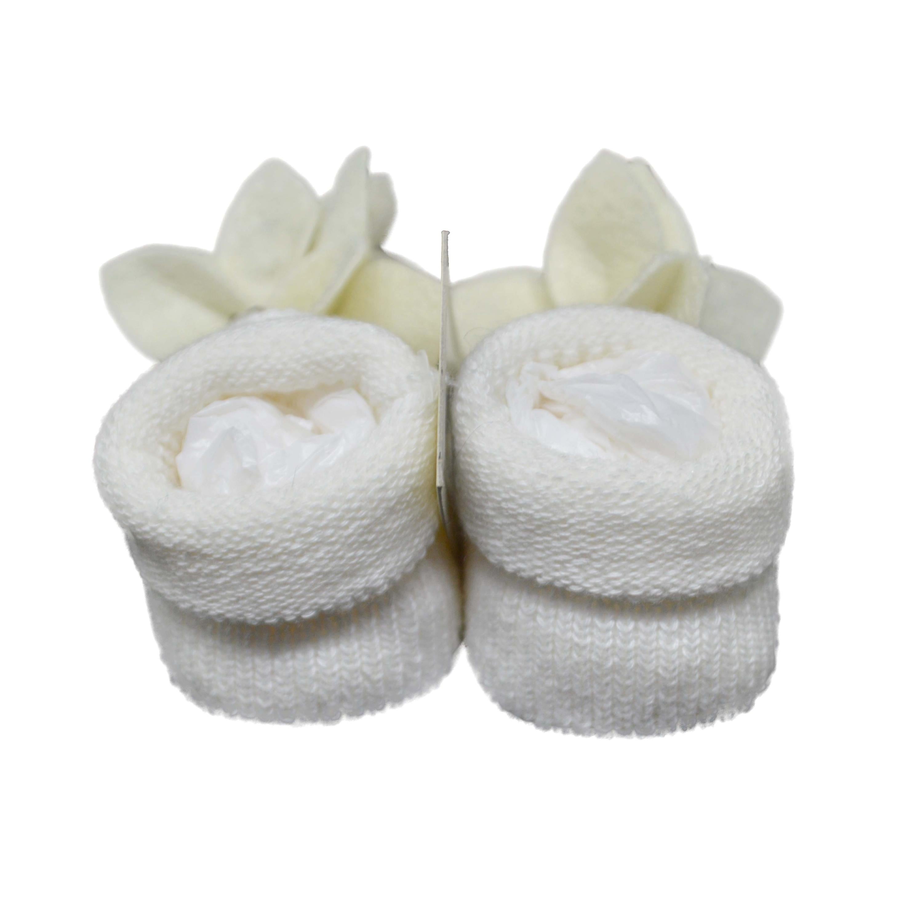 Calzini scarpetta in lana con fiore corredino nascita neonata panna IVORY 42414 - IVORY - LuxuryKids