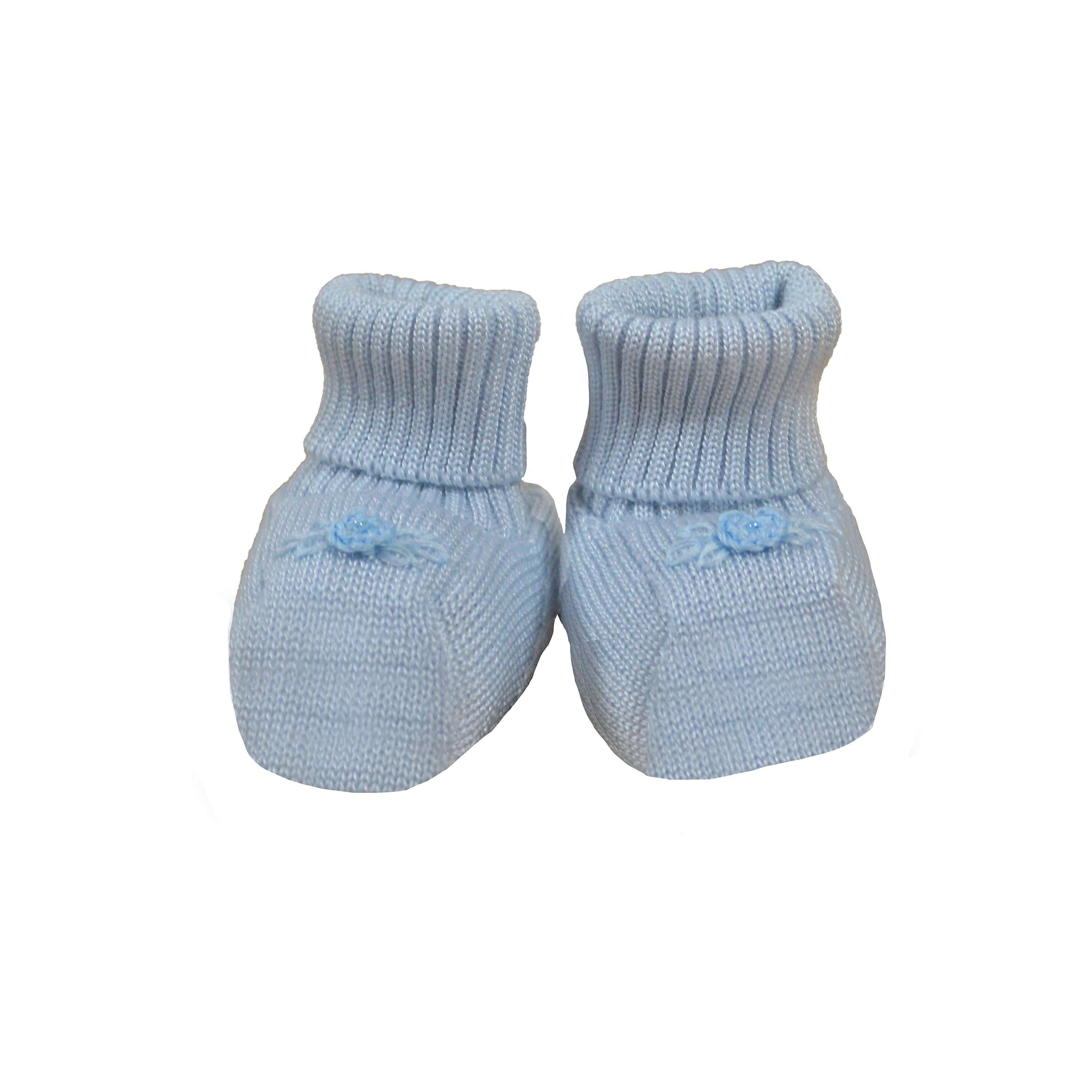 Calzini scarpetta in lana e seta corredino nascita neonato celeste CREAZIONI LUANA 5013C-00 - CREAZIONI LUANA - LuxuryKids