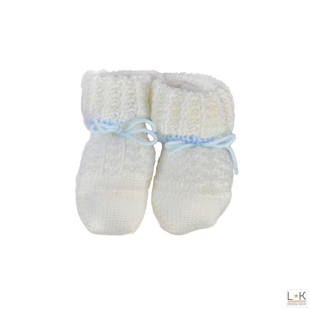 Calzini Scarpetta in Lana Panna-Azzurro Neonato Primodì Bebè 201.10 - PRIMODI' BEBE' - LuxuryKids