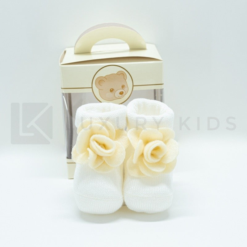 Calzino Scarpetta In Caldo Cotone Con Fiore In Pannolencia Neonata ROMBOLI AS50 - ROMBOLI - LuxuryKids