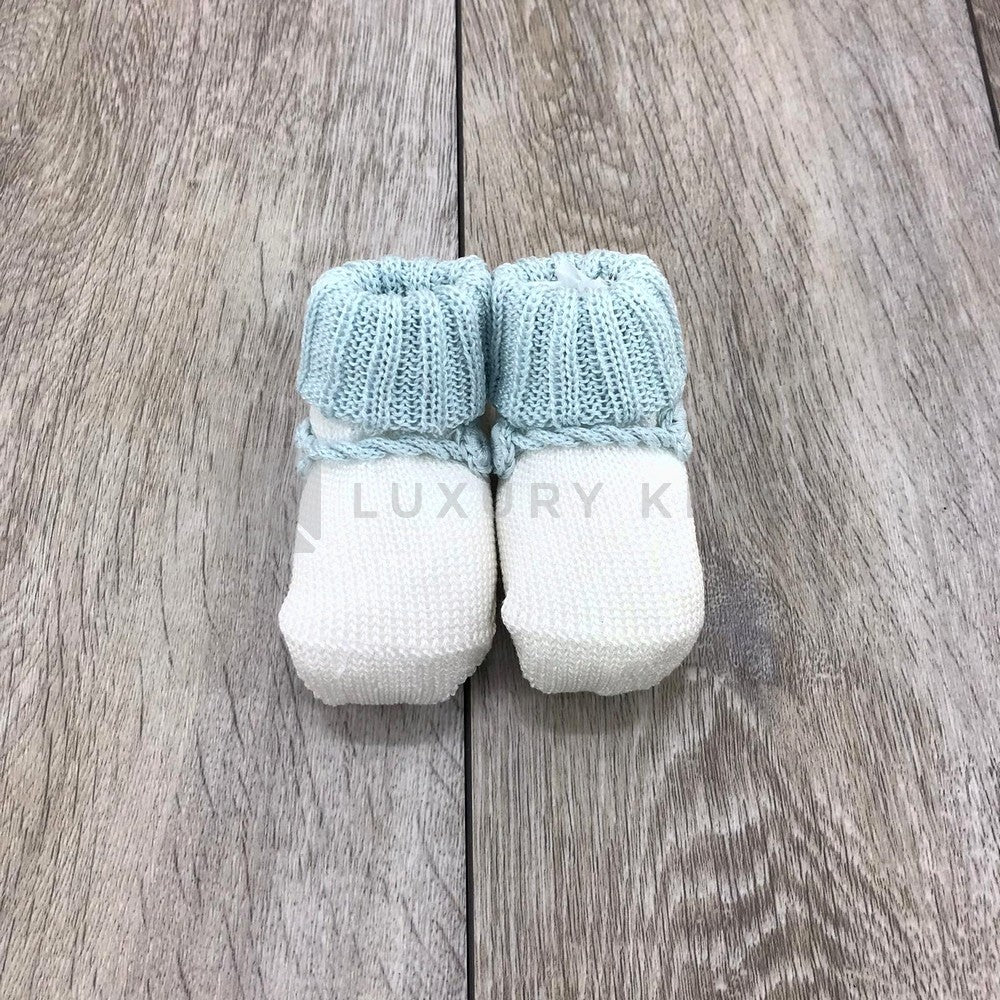 Calzino Scarpetta In Filo Di Scozia Bianco E Azzurro Neonato ROMBOLI ES51 - ROMBOLI - LuxuryKids