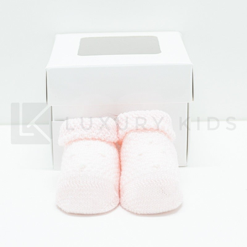 Calzino Scarpetta In Pura Lana 100% Ricamate A Mano Rosa Neonata Primodi' Bebe' 107.10 - PRIMODI' BEBE' - LuxuryKids