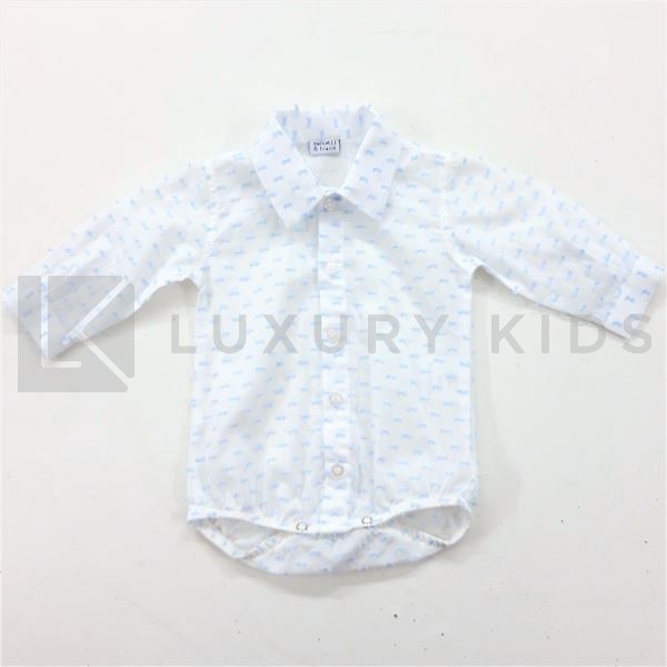 Camicia A Body Bianca Con Fantasia Plumetil Azzurra Manuell&Frank MF3081I - MANUELL&FRANK - LuxuryKids