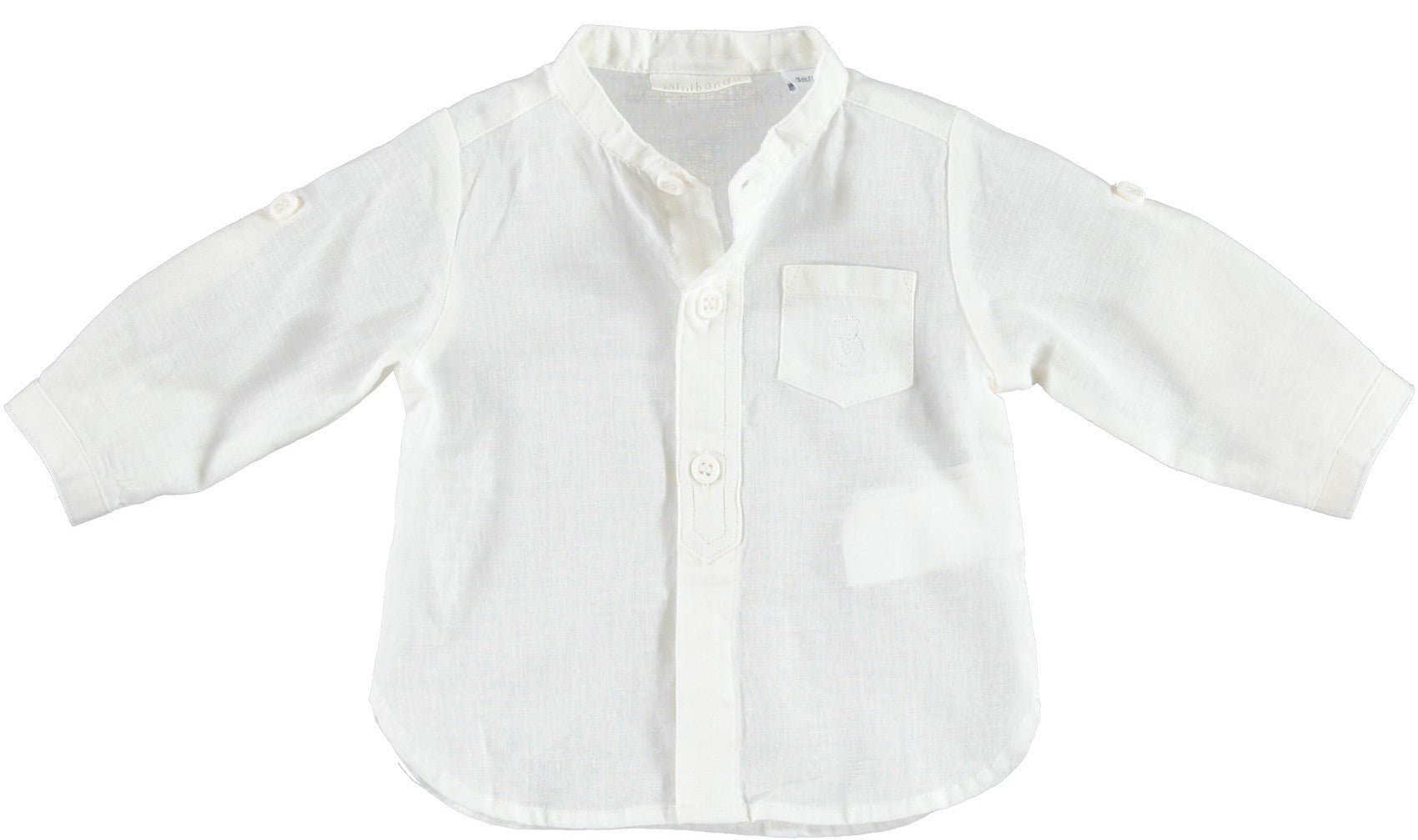 Camicia Coreana In Lino Bianca Neonato Minibanda W615 - MINIBANDA - LuxuryKids