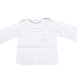Camicia In Caldo Cotone Con Collo Volant Ricamato Panna Neonata A&J 464S - A&J - LuxuryKids
