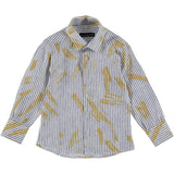 Camicia In Misto Lino A Righe Blu Con Inserti Senape Bambino MANUELL&FRANK MF3157B - MANUELL&FRANK - LuxuryKids