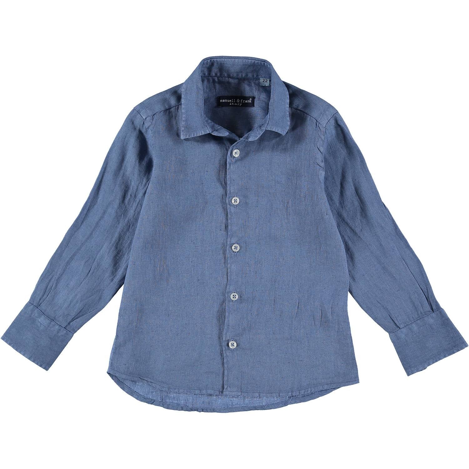 Camicia In Misto Lino Blu Royal Bambino MANUELL&FRANK MF3165B - MANUELL&FRANK - LuxuryKids