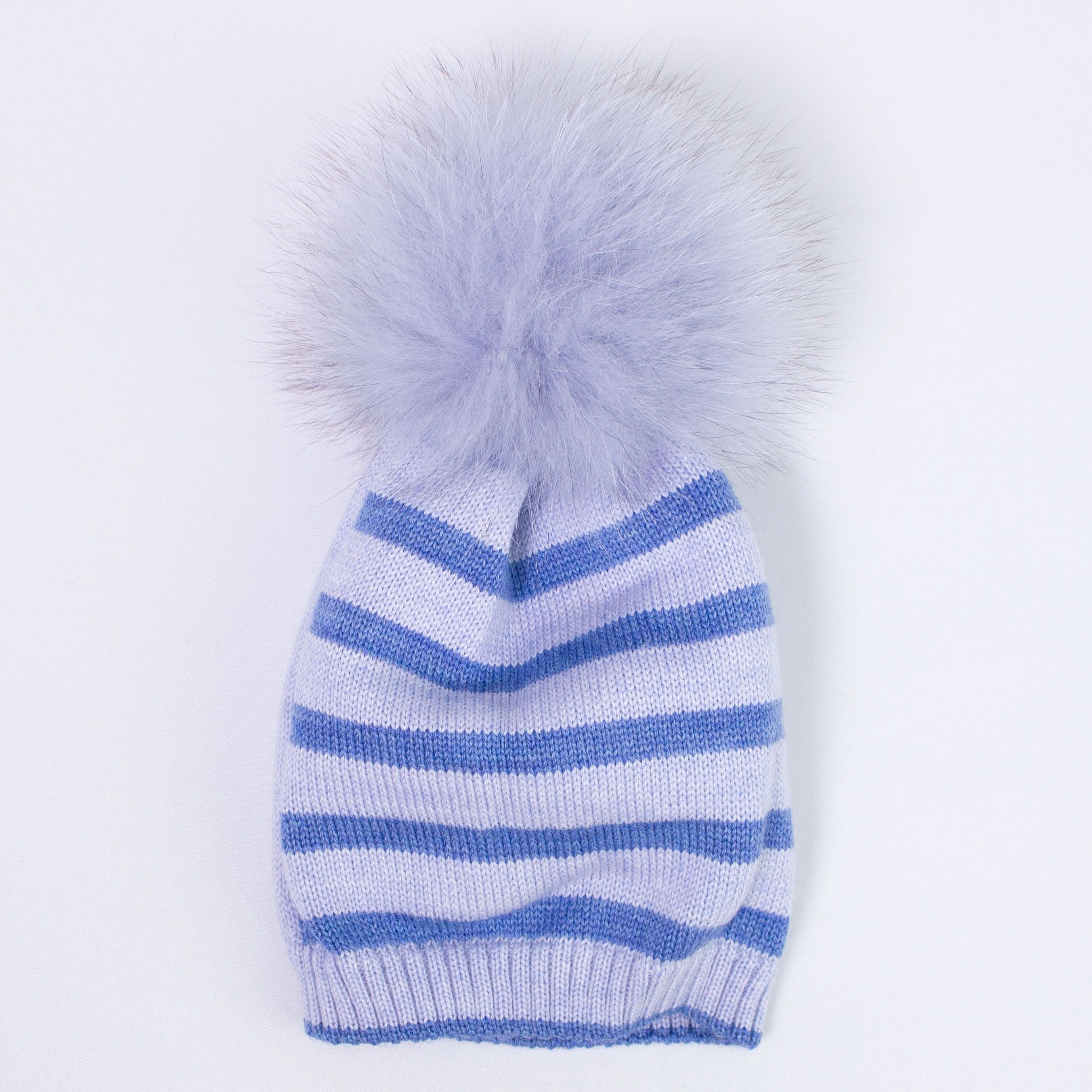 Cappellino In Pura Lana 100% Con Pon Pom In Volpe Azzurro Neonato Primodi' Bebe' 900.19 - PRIMODI' BEBE' - LuxuryKids