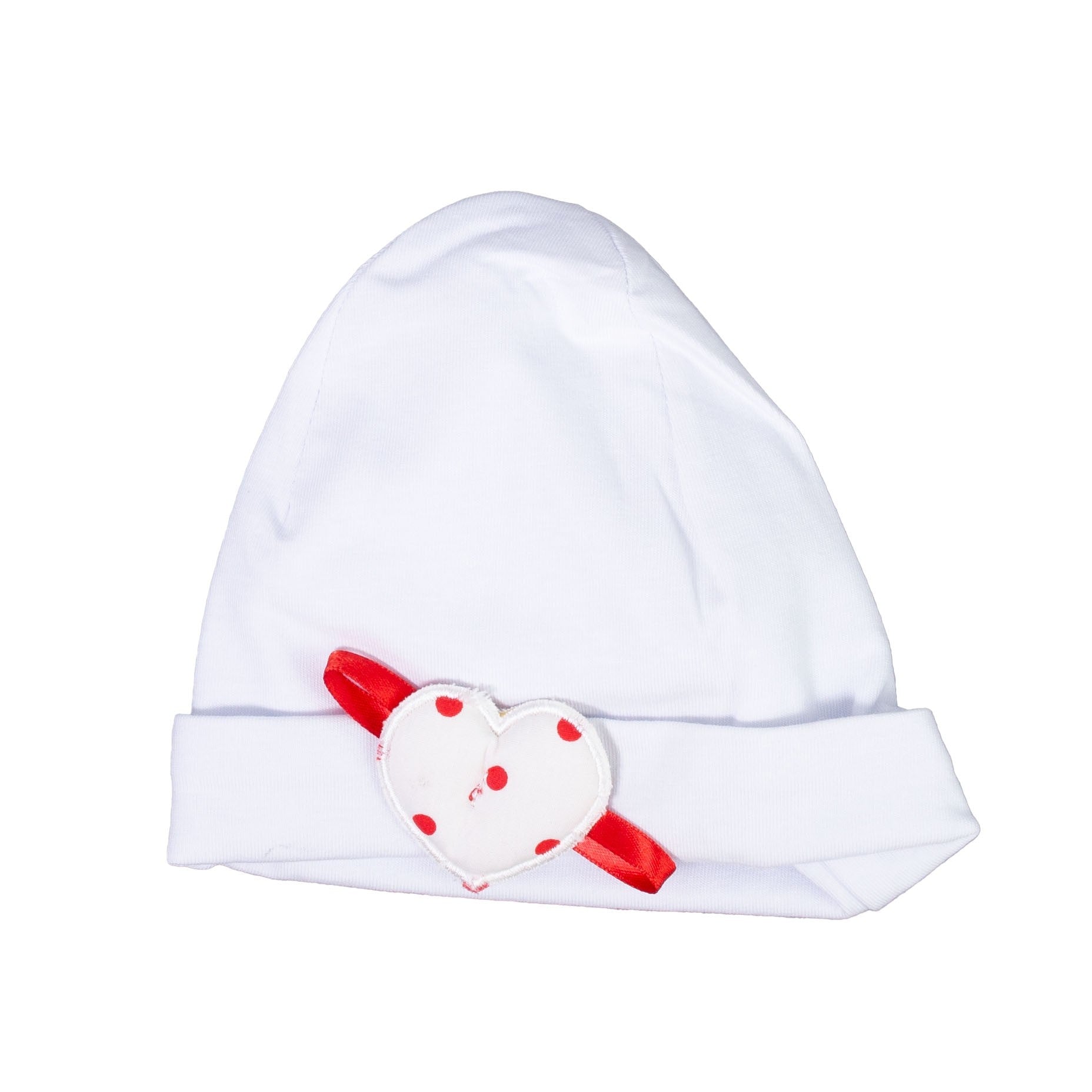 Cappellino Nascita In Cotone In Tinta Unita Bianco Con Fiocco Rosa Neonato-a TENERI BEBE' R352 - TENERI BEBE' - LuxuryKids