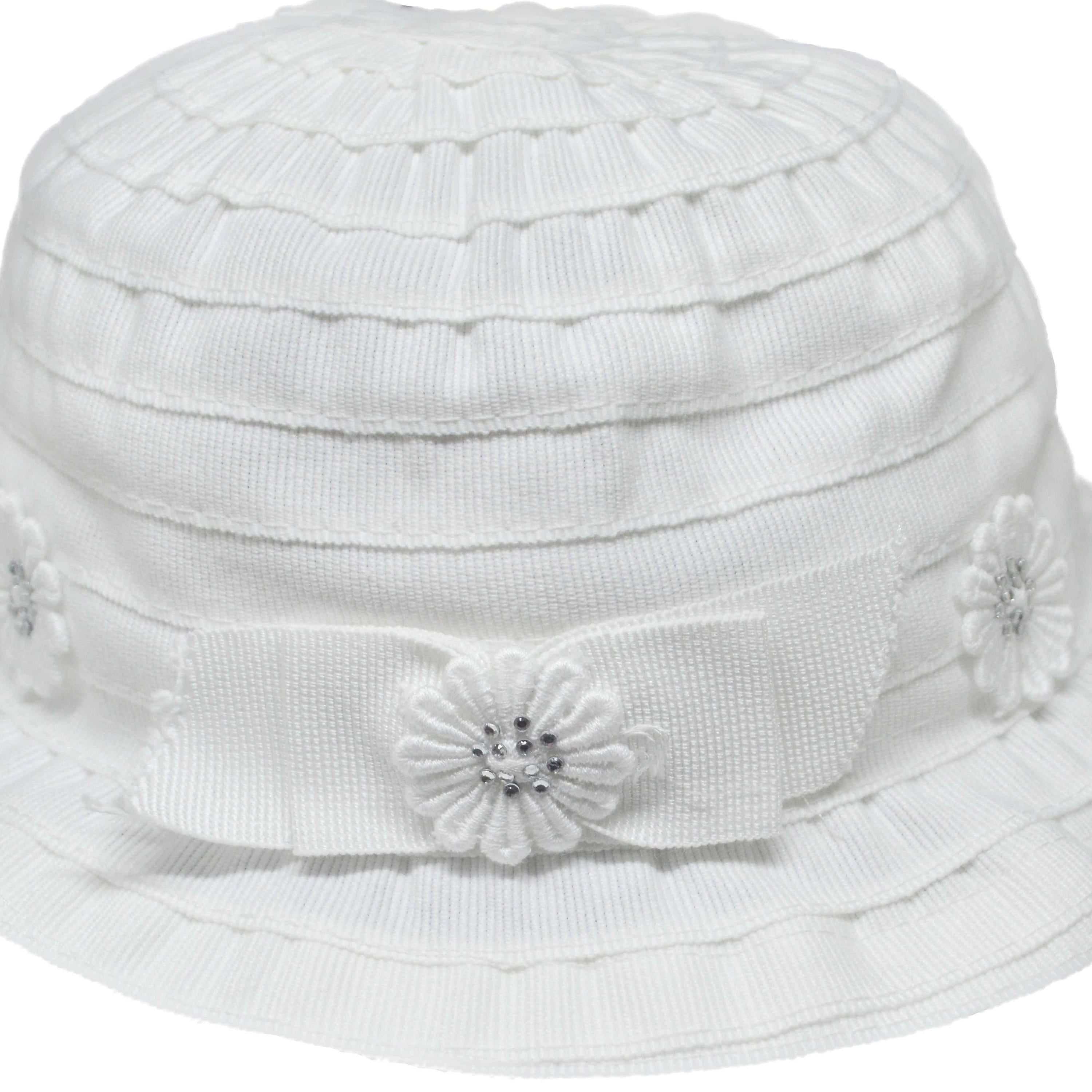 Cappello In Cotone Bianco Con Fiorellini E Strass Neonata Il Trenino 5835 - IL TRENINO - LuxuryKids