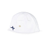 Cappello In Cotone In Tinta Unita Bianco Con Fiore Neonata MINIBANDA J346 - MINIBANDA - LuxuryKids
