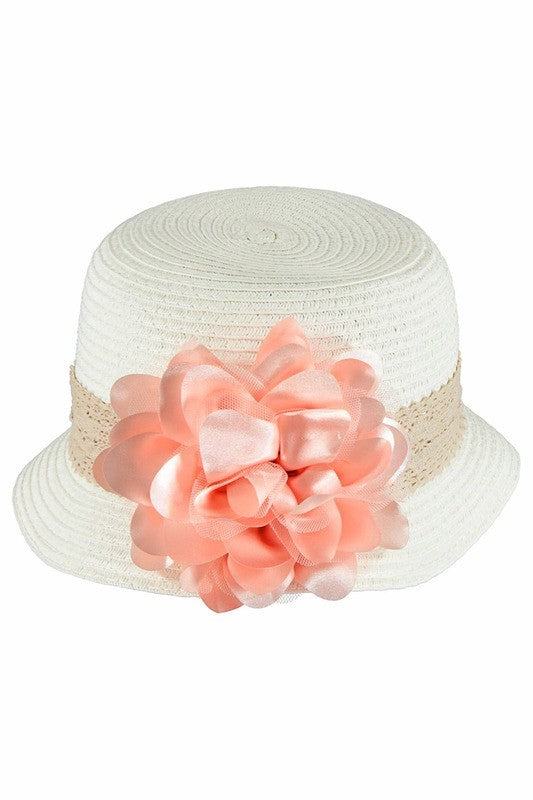 Cappello In Rafia Con Fiore Rosa Antico Bambina Sarabanda Q801 - SARABANDA - LuxuryKids