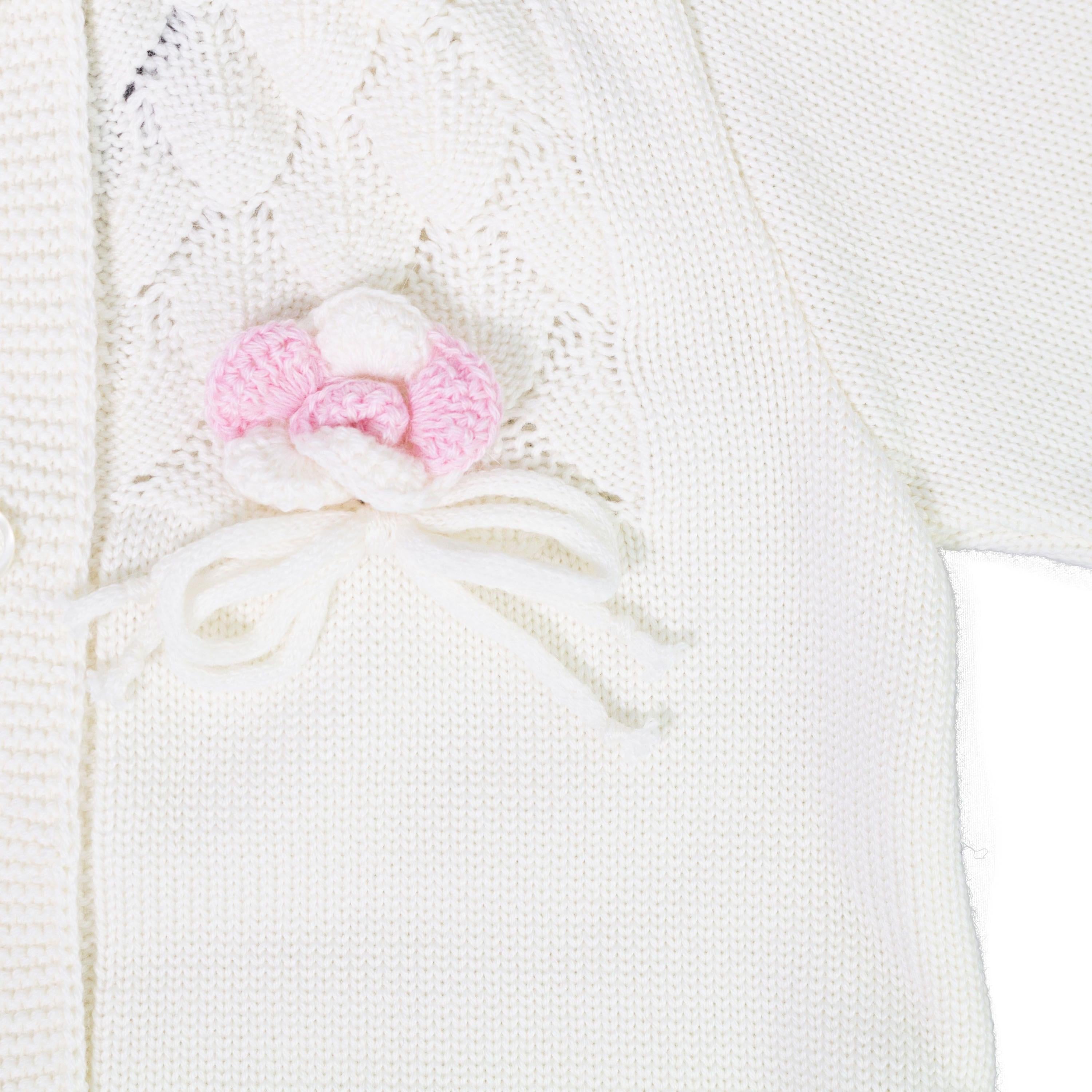 Cappottino In Lana 100% Certificata Con Cappuccio  Bordato In Volpe Panna Neonata Luana 3083 - CREAZIONI LUANA - LuxuryKids