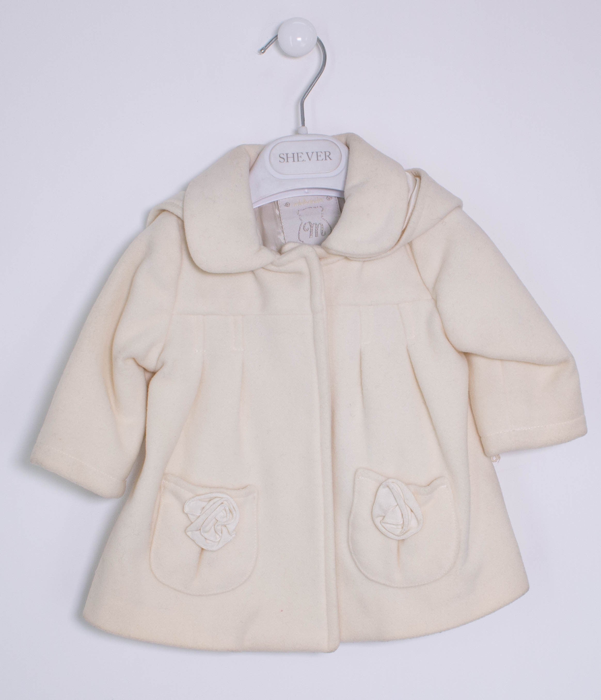 Cappotto in Panno con Cappuccio Panna Neonata Minibanda F693 - MINIBANDA - LuxuryKids