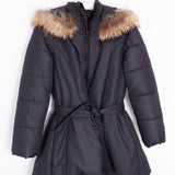 Cappotto Lungo con Cappuccio Ecopelliccia Nero Bambina BUFI B329AJ - BUFI - LuxuryKids