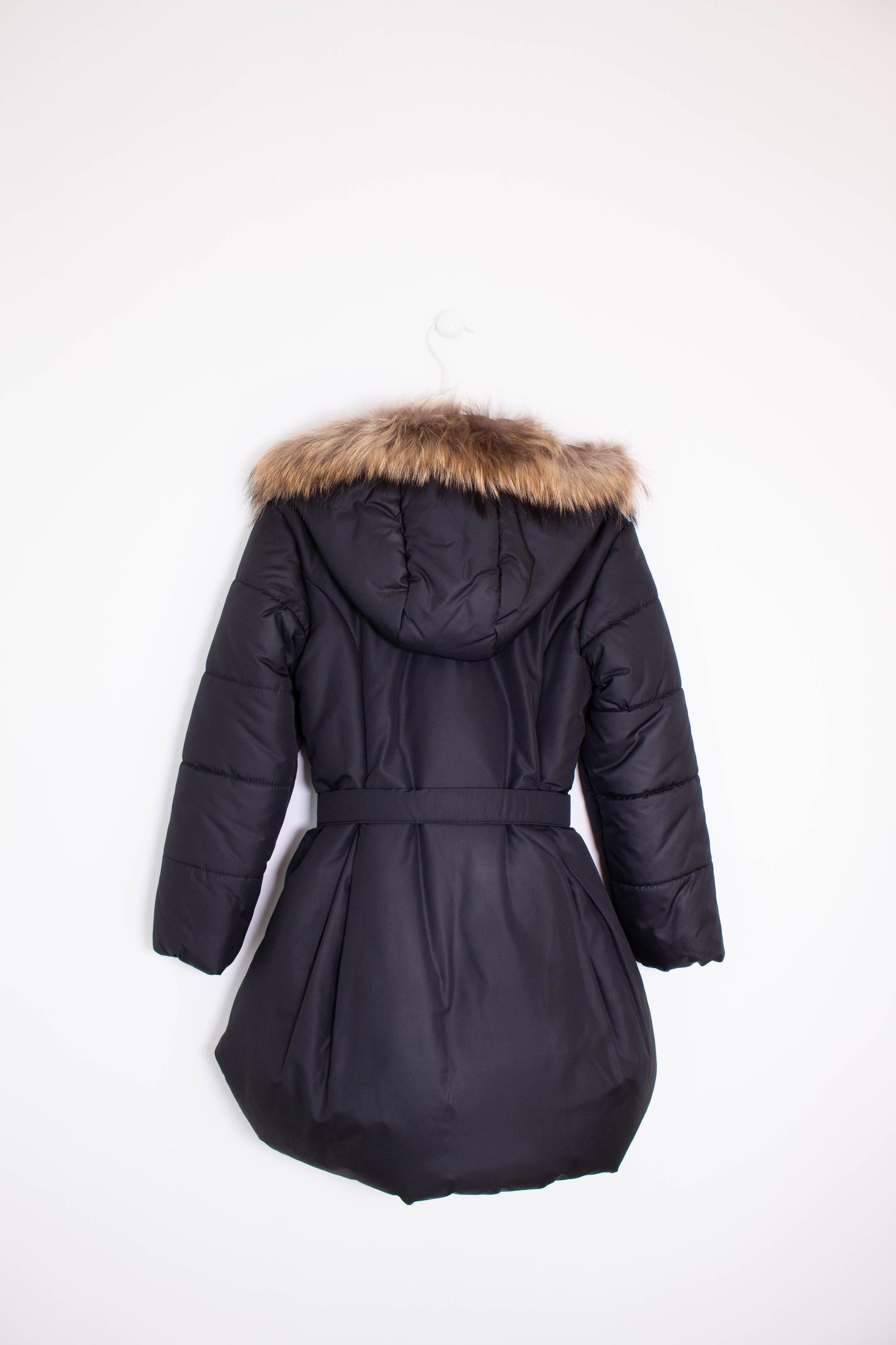Cappotto Lungo con Cappuccio Ecopelliccia Nero Bambina BUFI B329AJ - BUFI - LuxuryKids