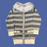 Cardigan a Righe Grigio con Pelliccia al Collo Bambina Fun&Fun FUNBSW1743 - FUN&FUN - LuxuryKids