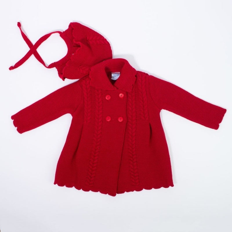 Cardigan Doppio Petto Caldo Cotone Svasato con Cuffietta Rosso Neonata SARDON MA255 - SARDON - LuxuryKids