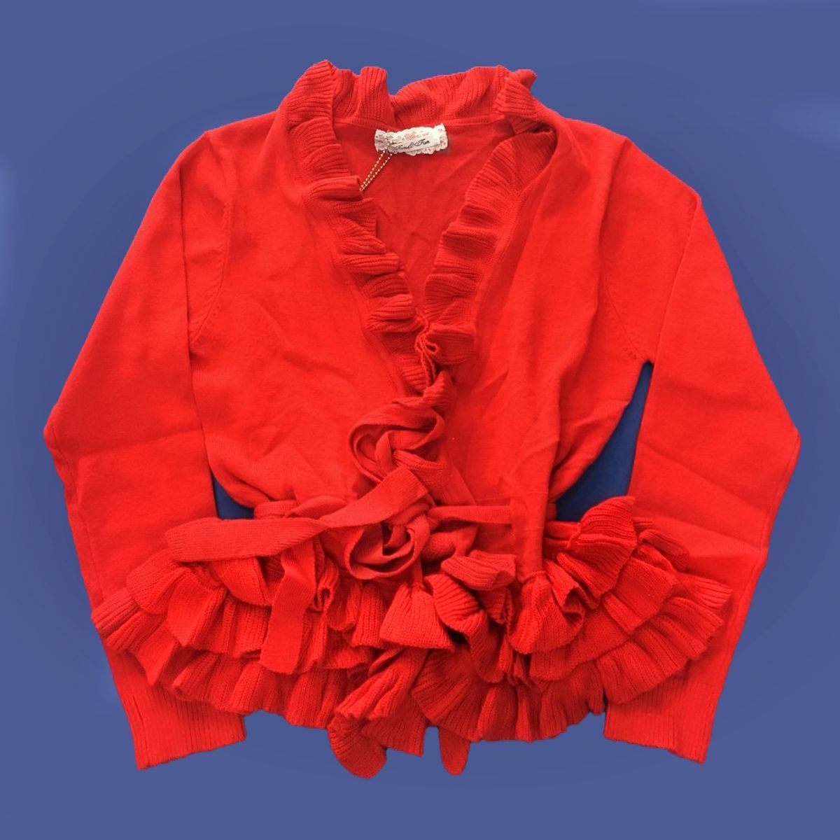 Cardigan Elegante con Balze Rosso Bambina Fun&Fun FUNBSW328 - FUN&FUN - LuxuryKids