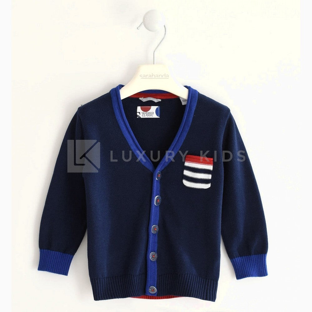 Cardigan In Filo Blu Con Riporti Colorati Neonato Sarabanda J100 - SARABANDA - LuxuryKids