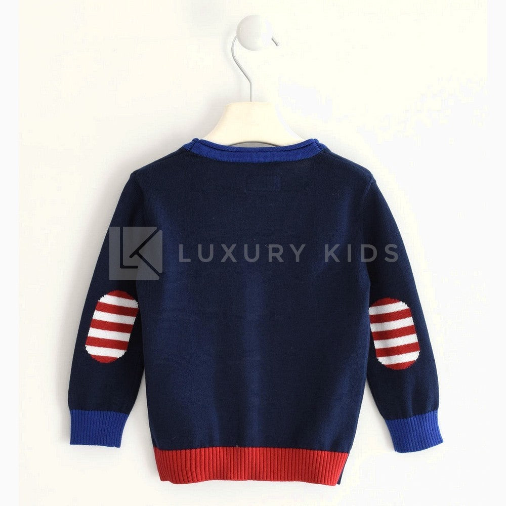 Cardigan In Filo Blu Con Riporti Colorati Neonato Sarabanda J100 - SARABANDA - LuxuryKids